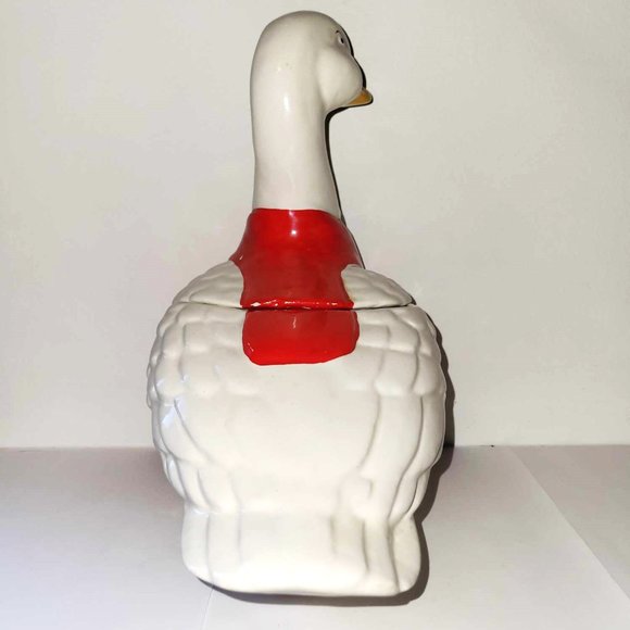 VINTAGE 12" DUCK IN RED TUXEDO COOKIE JAR GREEN BOW TIE HAND PAINTED - Picture 6 of 12